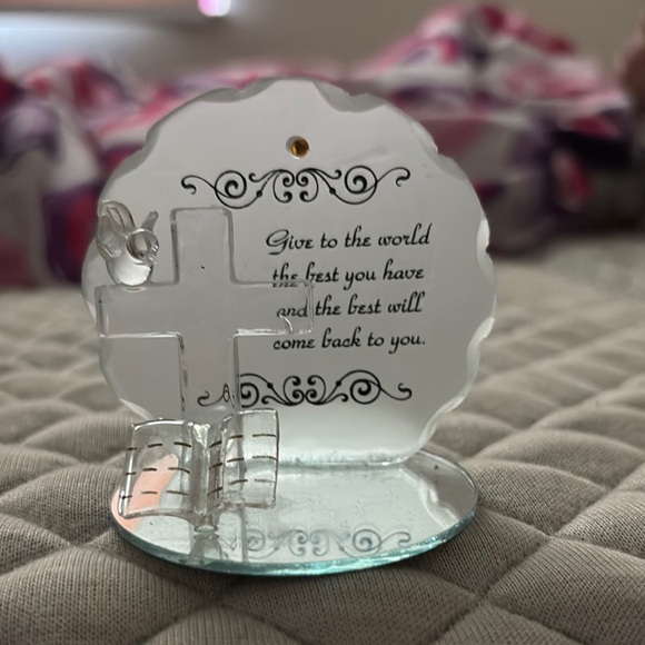 Other - Inspirational Glass Plaque with Cross and Quote